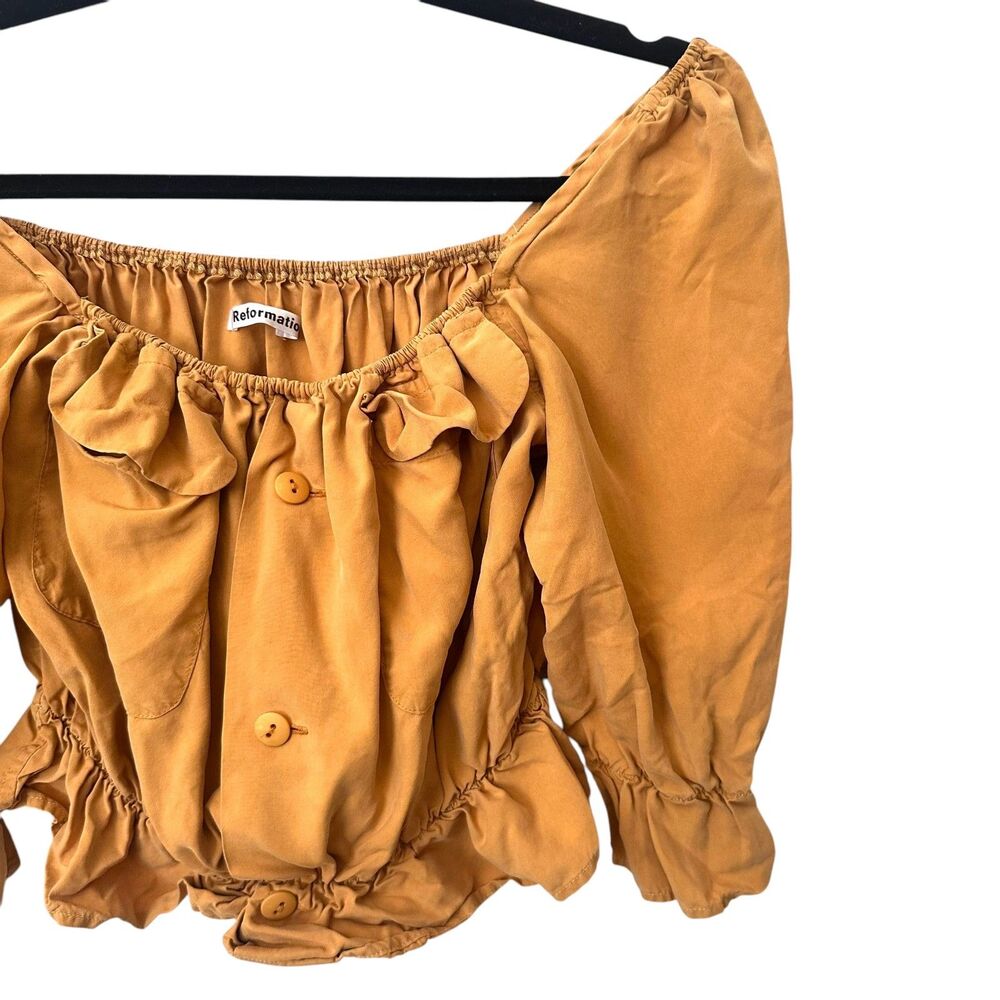 REFORMATION Off Shoulder Cropped‎ Ruffled Blouse Small - Picture 3 of 3